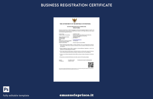 stile verificato Numero di registrazione aziendale in Indonesia Modello Word e P